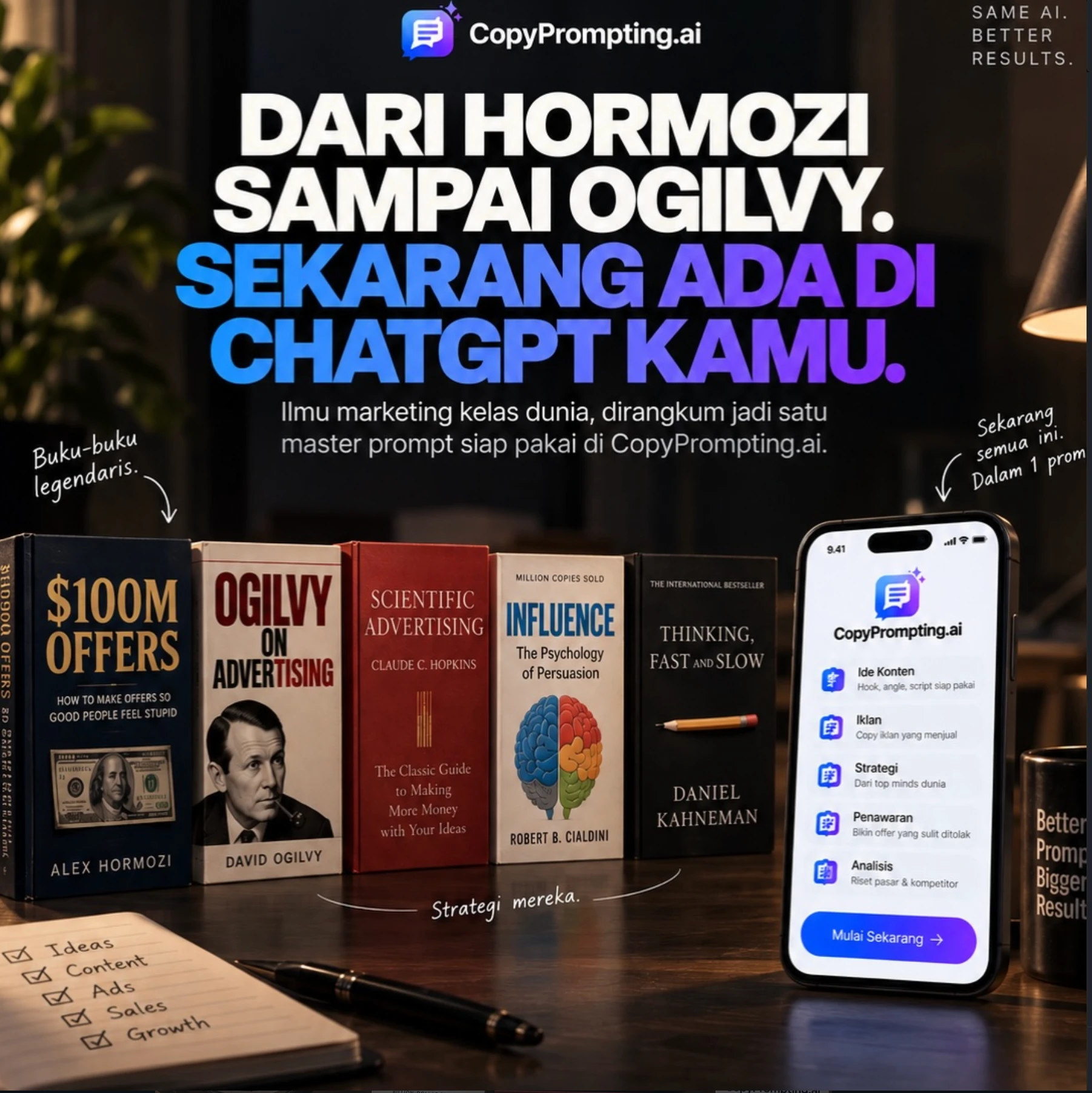 Dari Hormozi sampai Ogilvy. Sekarang ada di ChatGPT kamu.